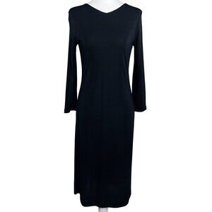DKNY Womens Petite Dress Size 0/2P Black Long Sleeve Midi Length Shift Style